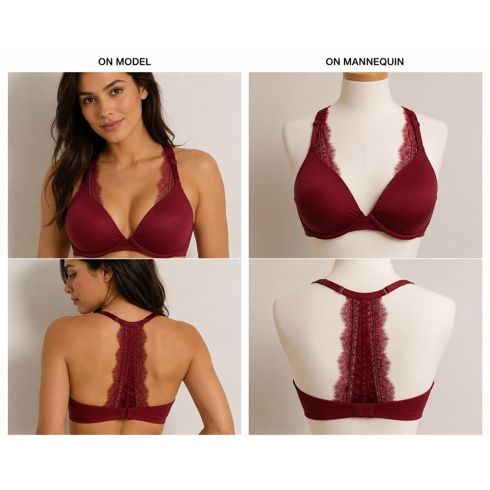 Victoria's Secret Ruby Red Lace Racerback Front Closure Bra 32DD Lightly Lined